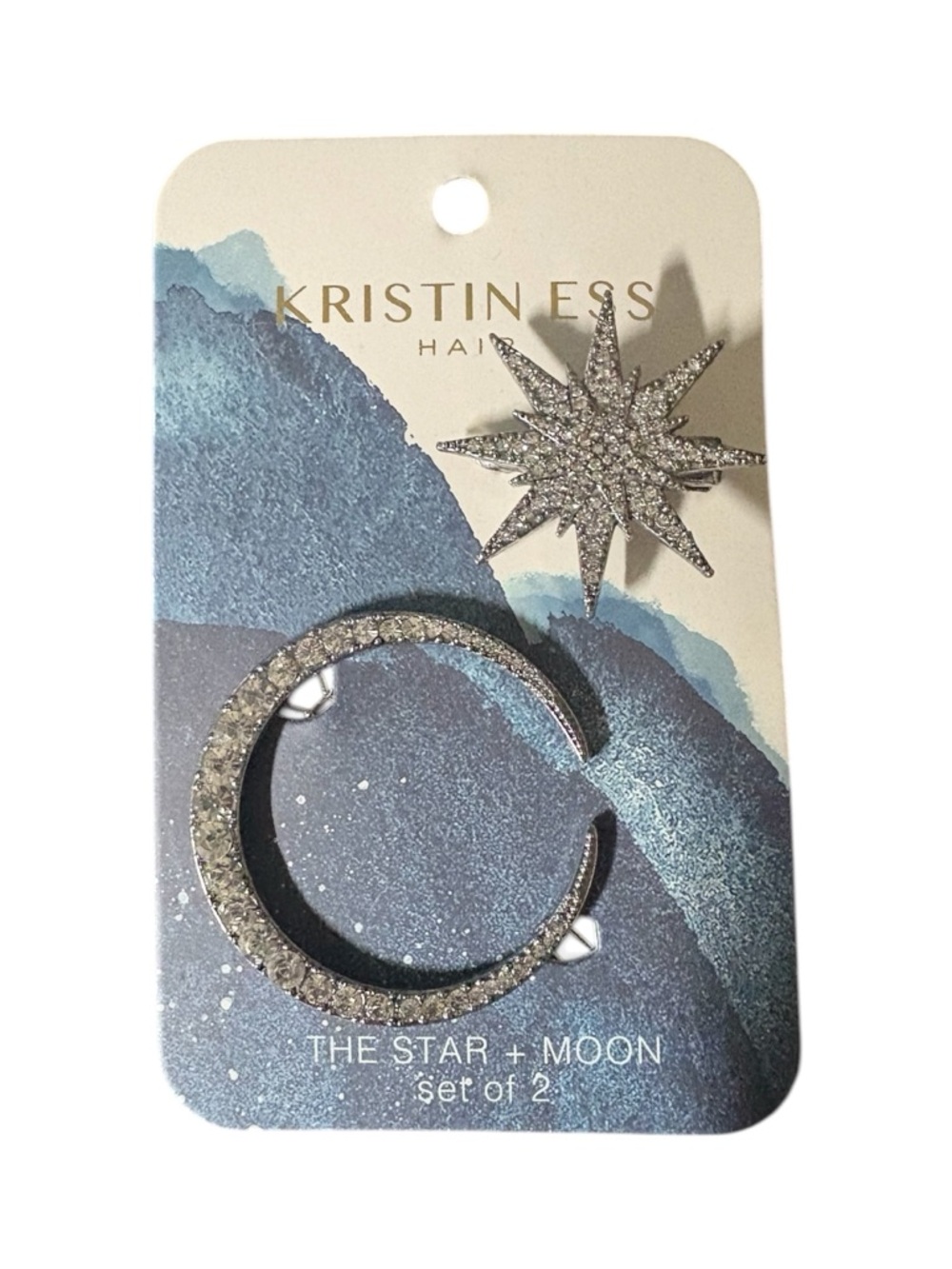 Kristin Ess Silver Star & Moon Hair Clip Set